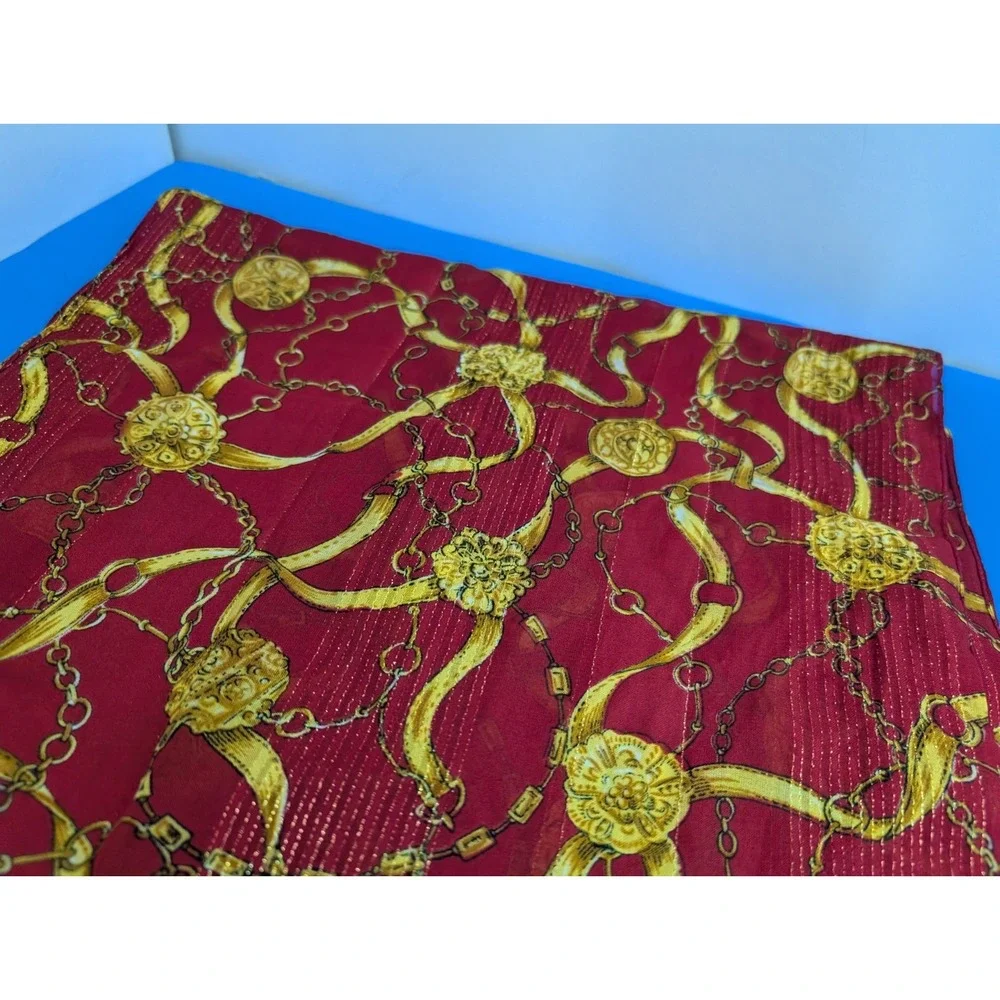 Vintage Red Gold Chain Link Pattern Scarf Made in Italy 14x60